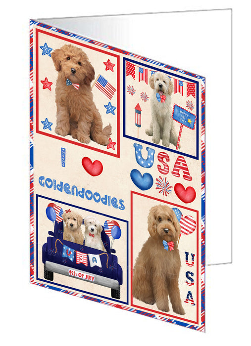 4th of July Independence Day I Love USA Goldendoodle Dogs Handmade Artwork Assorted Pets Greeting Cards and Note Cards with Envelopes for All Occasions and Holiday Seasons