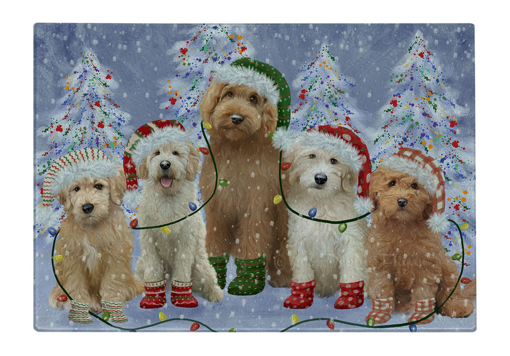 Christmas Lights and Goldendoodle Dogs Cutting Board - For Kitchen - Scratch & Stain Resistant - Designed To Stay In Place - Easy To Clean By Hand - Perfect for Chopping Meats, Vegetables