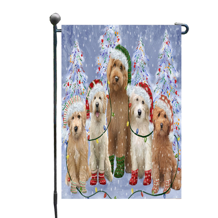 Christmas Lights and Goldendoodle Dogs Garden Flags- Outdoor Double Sided Garden Yard Porch Lawn Spring Decorative Vertical Home Flags 12 1/2"w x 18"h