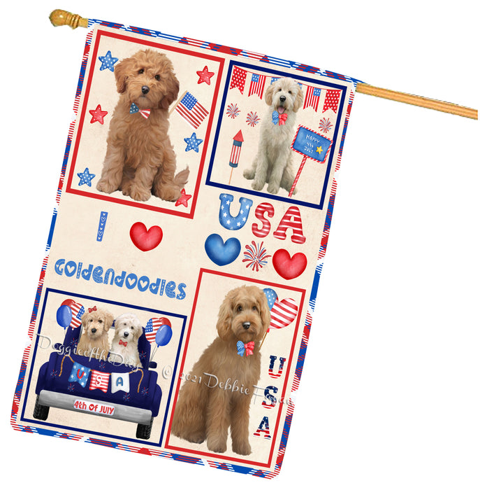 4th of July Independence Day I Love USA Goldendoodle Dogs House flag FLG66958