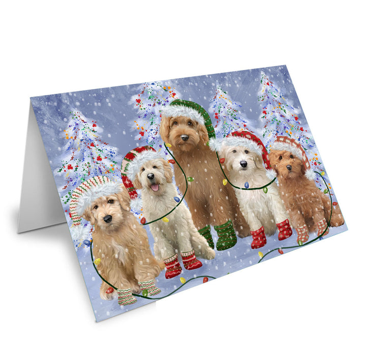Christmas Lights and Goldendoodle Dogs Handmade Artwork Assorted Pets Greeting Cards and Note Cards with Envelopes for All Occasions and Holiday Seasons