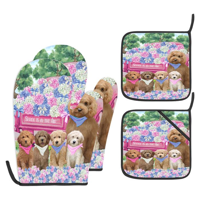 Goldendoodle Oven Mitts and Pot Holder: Explore a Variety of Designs, Potholders with Kitchen Gloves for Cooking, Custom, Personalized, Gifts for Pet & Dog Lover