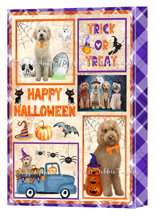 Happy Halloween Trick or Treat Goldendoodle Dogs Canvas Wall Art Decor - Premium Quality Canvas Wall Art for Living Room Bedroom Home Office Decor Ready to Hang CVS150533