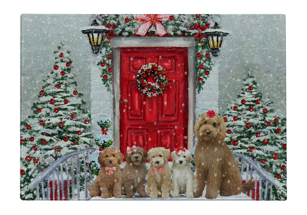 Christmas Holiday Welcome Goldendoodle Dogs Cutting Board - For Kitchen - Scratch & Stain Resistant - Designed To Stay In Place - Easy To Clean By Hand - Perfect for Chopping Meats, Vegetables