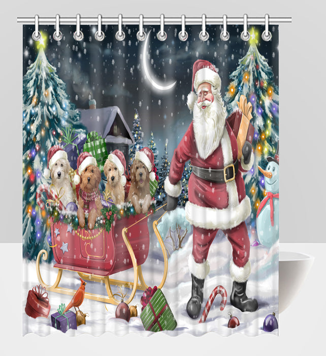 Santa Sled Dogs Christmas Happy Holidays Goldendoodle Dogs Shower Curtain