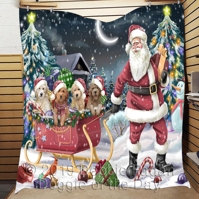 Santa Sled Dogs Christmas Happy Holidays Goldendoodle Dogs Quilt
