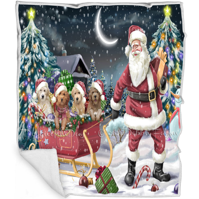 Santa Sled Dogs Christmas Happy Holidays Goldendoodles Dog Blanket BLNKT82227