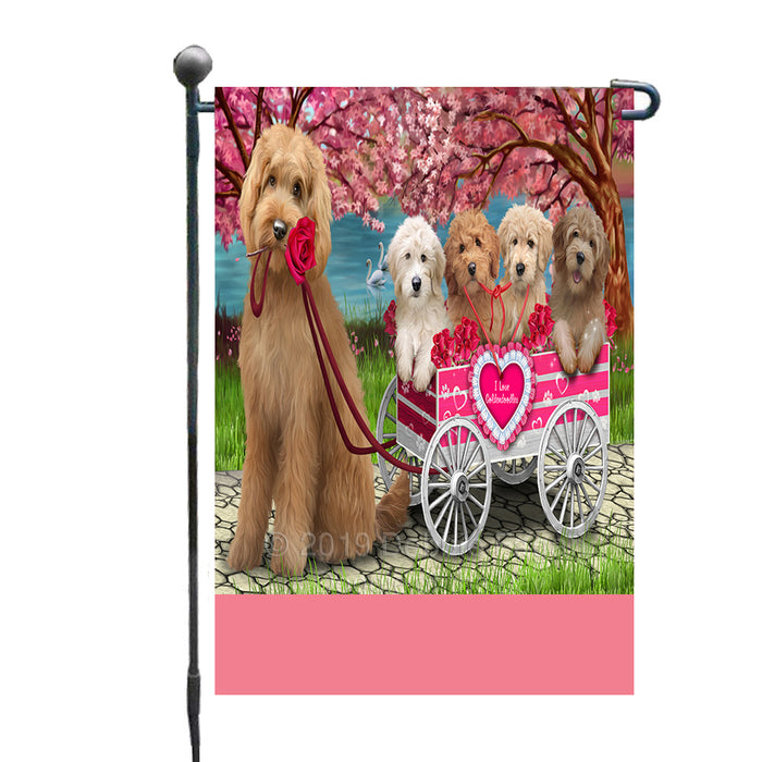 Personalized I Love Goldendoodle Dogs in a Cart Custom Garden Flags GFLG-DOTD-A62155
