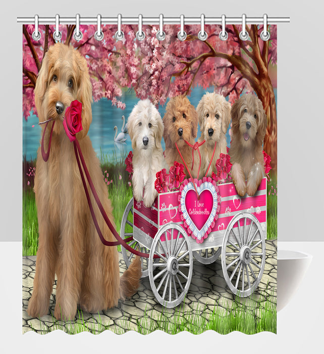 I Love Goldendoodle Dogs in a Cart Shower Curtain