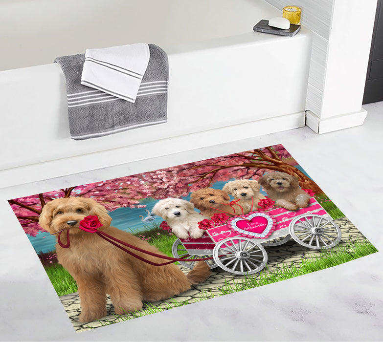 I Love Goldendoodle Dogs in a Cart Bath Mat