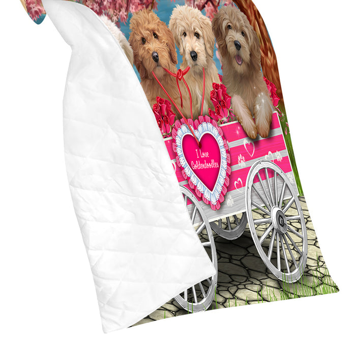 I Love Goldendoodle Dogs in a Cart Quilt