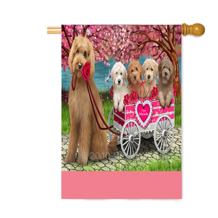 Personalized I Love Goldendoodle Dogs in a Cart Custom House Flag FLG-DOTD-A62211