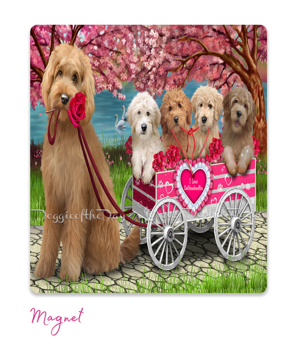 Mother's Day Gift Basket Goldendoodle Dogs Blanket, Pillow, Coasters, Magnet, Coffee Mug and Ornament