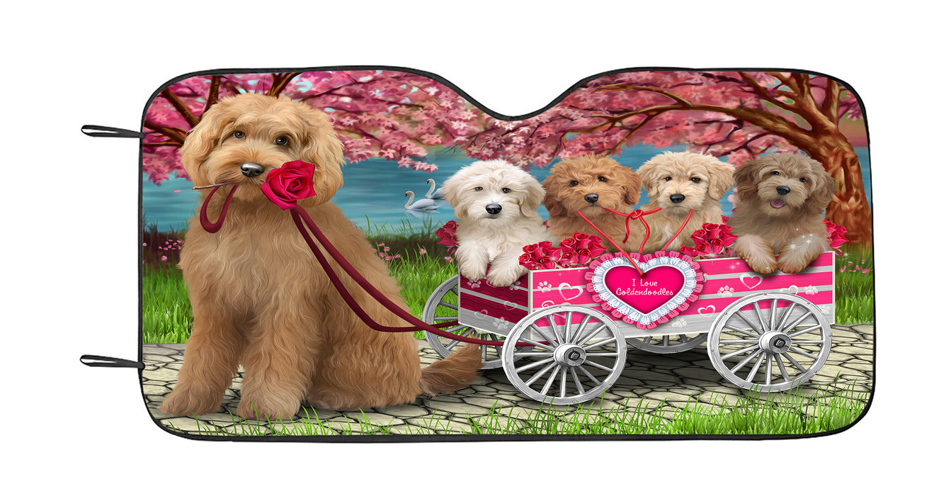 I Love Goldendoodle Dogs in a Cart Car Sun Shade