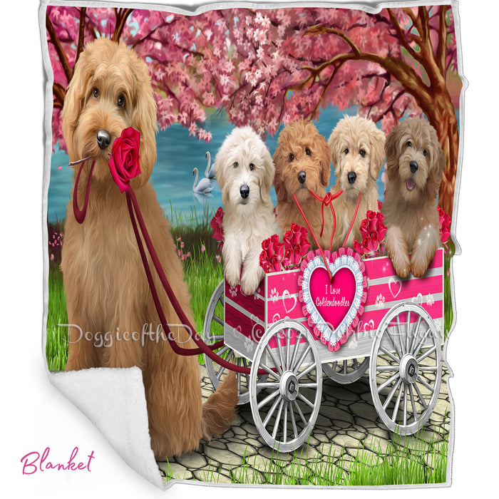 Mother's Day Gift Basket Goldendoodle Dogs Blanket, Pillow, Coasters, Magnet, Coffee Mug and Ornament