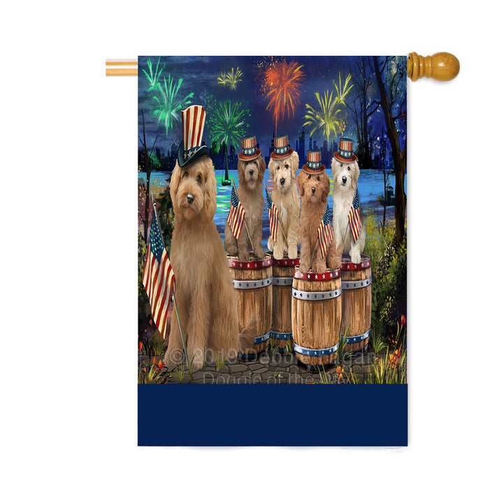 Personalized 4th of July Firework Goldendoodle Dogs Custom House Flag FLG-DOTD-A57979