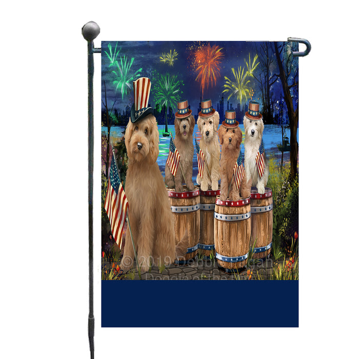 Personalized 4th of July Firework Goldendoodle Dogs Custom Garden Flags GFLG-DOTD-A57923