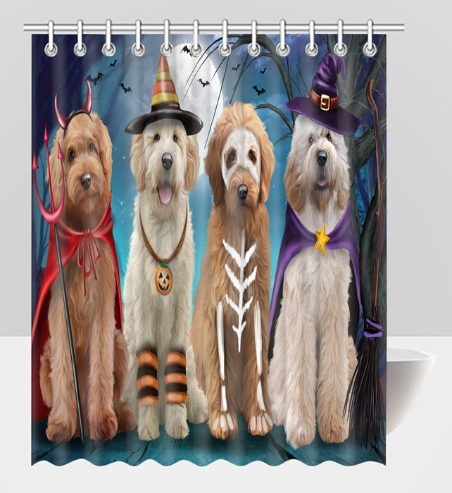 Halloween Trick or Teat Goldendoodle Dogs Shower Curtain