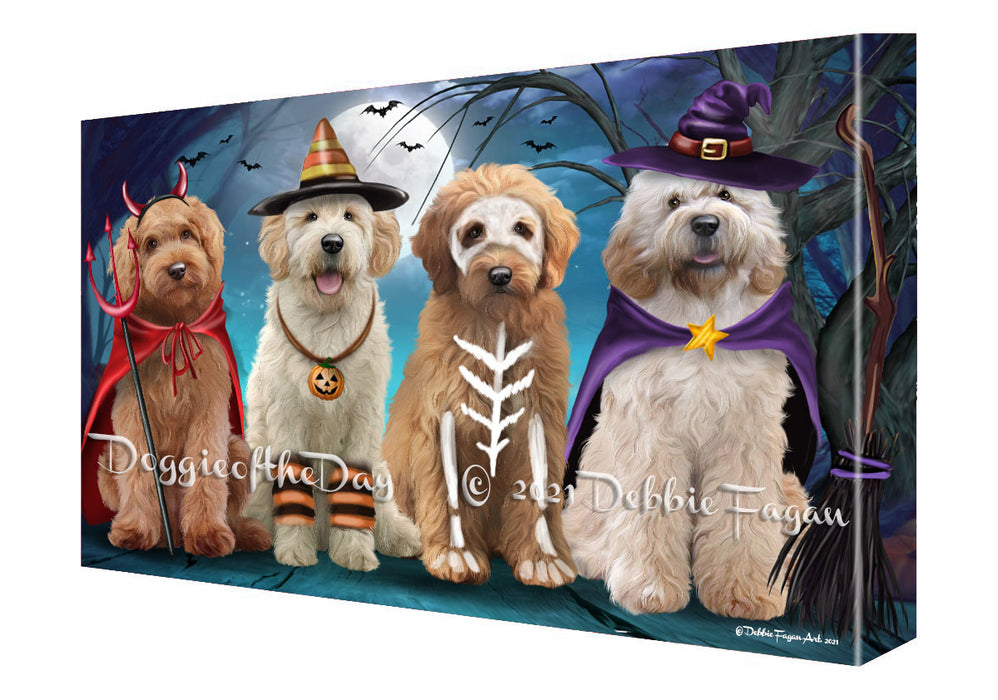 Happy Halloween Trick or Treat Goldendoodle Dogs Canvas Wall Art - Premium Quality Ready to Hang Room Decor Wall Art Canvas - Unique Animal Printed Digital Painting for Decoration