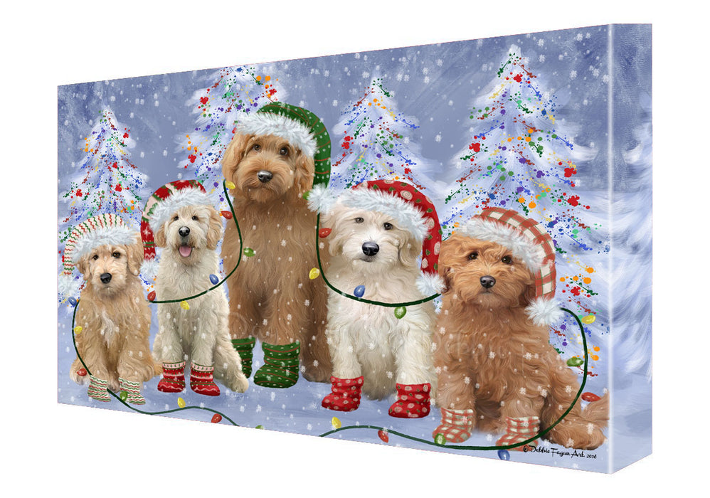 Christmas Lights and Goldendoodle Dogs Canvas Wall Art - Premium Quality Ready to Hang Room Decor Wall Art Canvas - Unique Animal Printed Digital Painting for Decoration