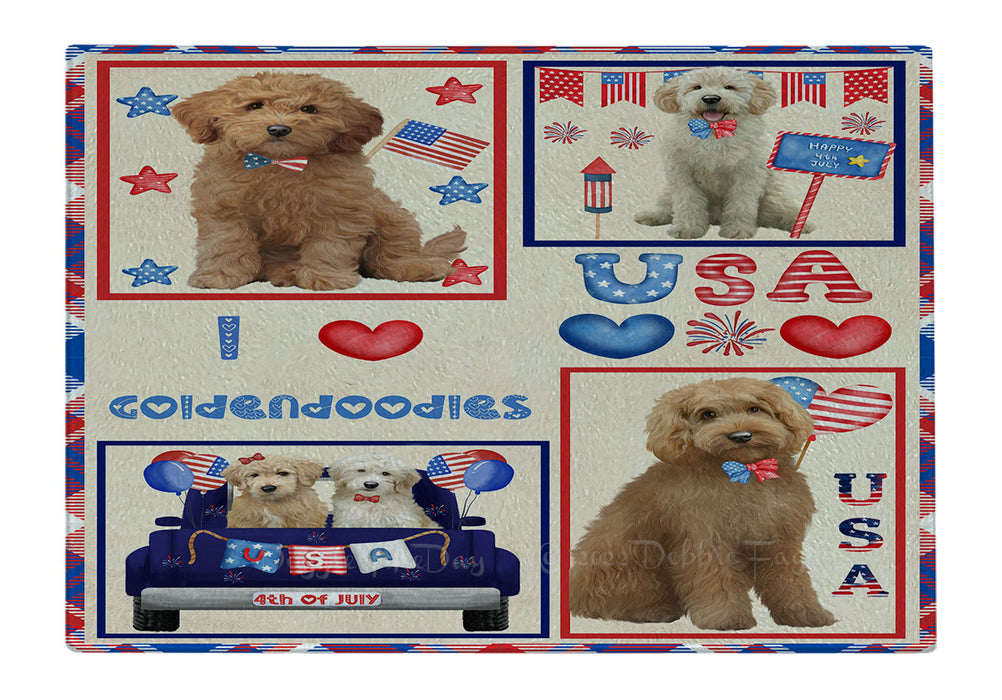 4th of July Independence Day I Love USA Goldendoodle Dogs Cutting Board - For Kitchen - Scratch & Stain Resistant - Designed To Stay In Place - Easy To Clean By Hand - Perfect for Chopping Meats, Vegetables