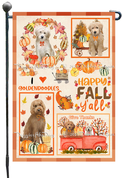 Happy Fall Y'all Pumpkin Goldendoodle Dogs Garden Flags- Outdoor Double Sided Garden Yard Porch Lawn Spring Decorative Vertical Home Flags 12 1/2"w x 18"h