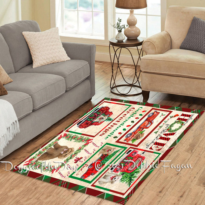 Welcome Home for Christmas Holidays Goldendoodle Dogs Polyester Living Room Carpet Area Rug ARUG64927