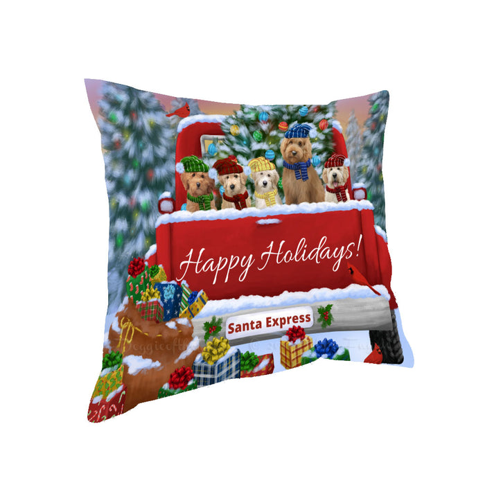 Christmas Red Truck Travlin Home for the Holidays Goldendoodle Dogs Pillow with Top Quality High-Resolution Images - Ultra Soft Pet Pillows for Sleeping - Reversible & Comfort - Ideal Gift for Dog Lover - Cushion for Sofa Couch Bed - 100% Polyester