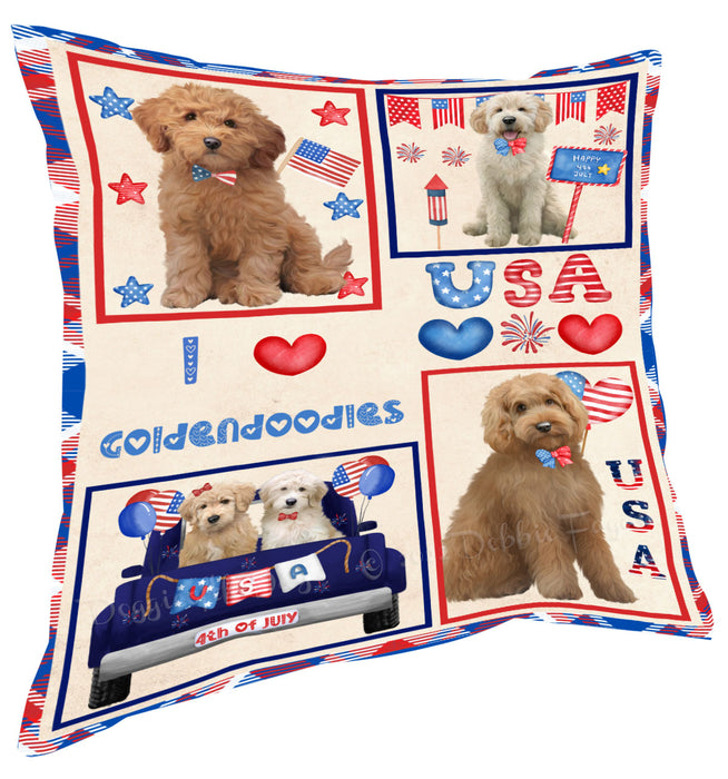 4th of July Independence Day I Love USA Goldendoodle Dogs Pillow with Top Quality High-Resolution Images - Ultra Soft Pet Pillows for Sleeping - Reversible & Comfort - Ideal Gift for Dog Lover - Cushion for Sofa Couch Bed - 100% Polyester
