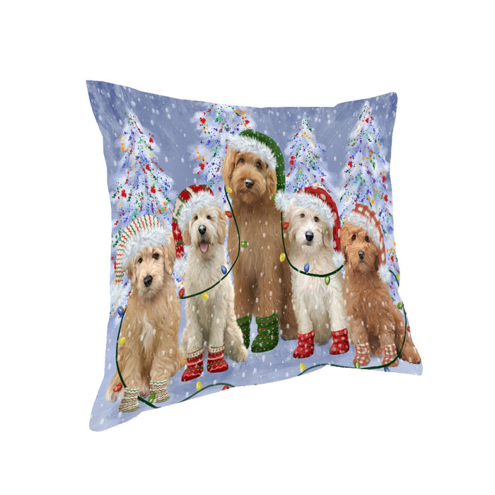 Christmas Lights and Goldendoodle Dogs Pillow with Top Quality High-Resolution Images - Ultra Soft Pet Pillows for Sleeping - Reversible & Comfort - Ideal Gift for Dog Lover - Cushion for Sofa Couch Bed - 100% Polyester