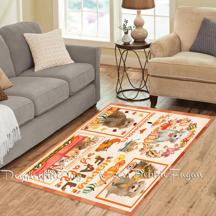 Happy Fall Y'all Pumpkin Goldendoodle Dogs Polyester Living Room Carpet Area Rug ARUG66866