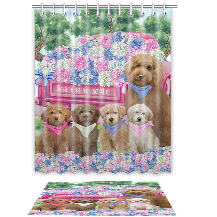 Goldendoodle Shower Curtain & Bath Mat Set, Custom, Explore a Variety of Designs, Personalized, Curtains with hooks and Rug Bathroom Decor, Halloween Gift for Dog Lovers