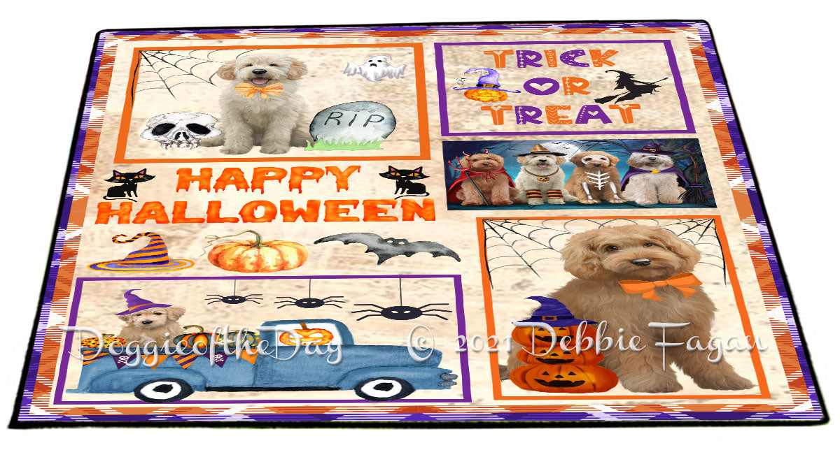 Happy Halloween Trick or Treat Goldendoodle Dogs Indoor/Outdoor Welcome Floormat - Premium Quality Washable Anti-Slip Doormat Rug FLMS58102