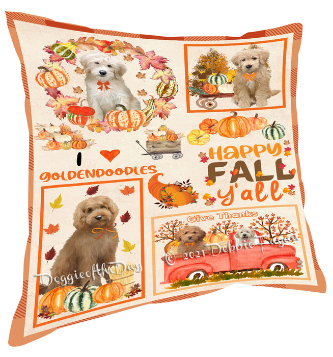 Happy Fall Y'all Pumpkin Goldendoodle Dogs Pillow with Top Quality High-Resolution Images - Ultra Soft Pet Pillows for Sleeping - Reversible & Comfort - Ideal Gift for Dog Lover - Cushion for Sofa Couch Bed - 100% Polyester