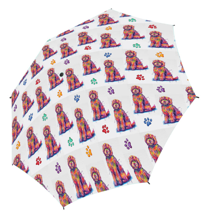 Watercolor Mini Goldendoodle DogsSemi-Automatic Foldable Umbrella