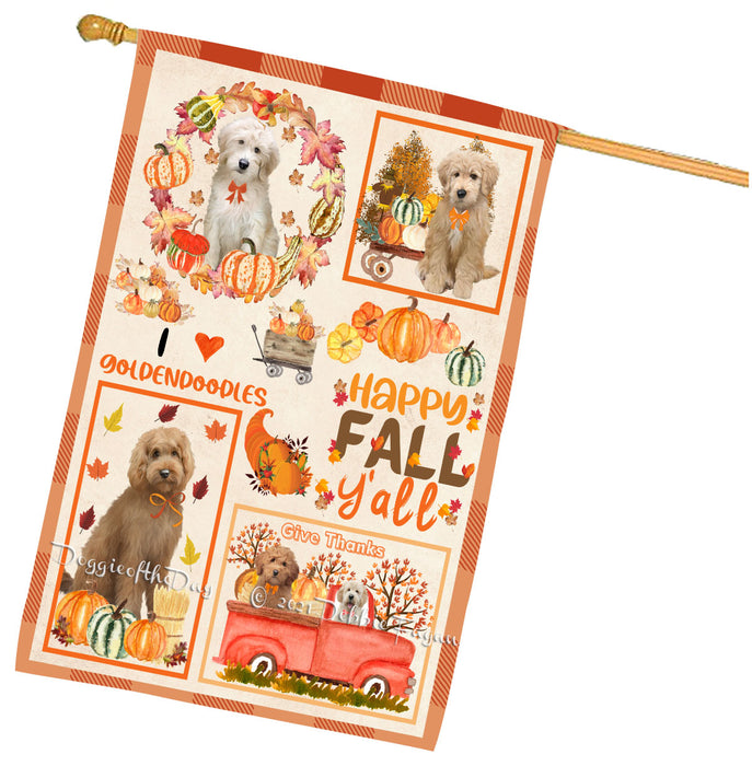 Happy Fall Y'all Pumpkin Goldendoodle Dogs House Flag Outdoor Decorative Double Sided Pet Portrait Weather Resistant Premium Quality Animal Printed Home Decorative Flags 100% Polyester