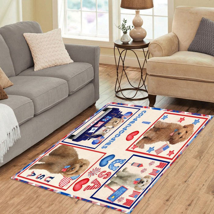 4th of July Independence Day I Love USA Goldendoodle Dogs Area Rug - Ultra Soft Cute Pet Printed Unique Style Floor Living Room Carpet Decorative Rug for Indoor Gift for Pet Lovers
