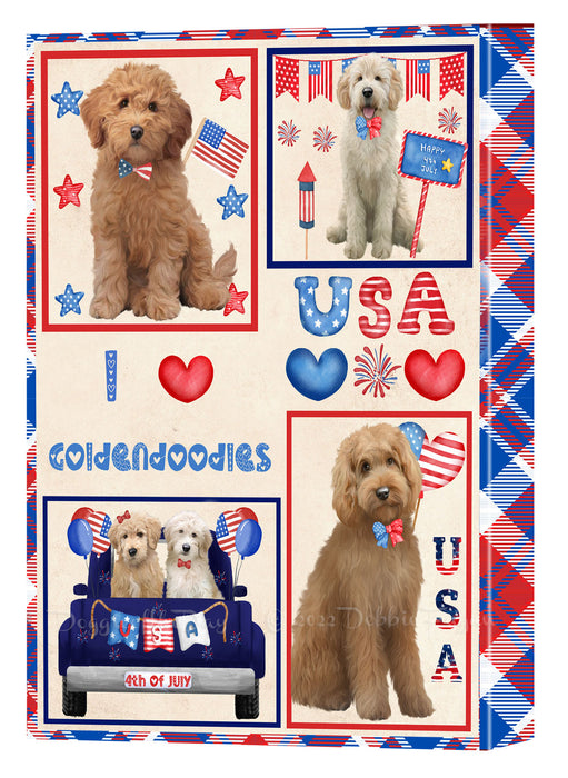 4th of July Independence Day I Love USA Goldendoodle Dogs Canvas Wall Art - Premium Quality Ready to Hang Room Decor Wall Art Canvas - Unique Animal Printed Digital Painting for Decoration