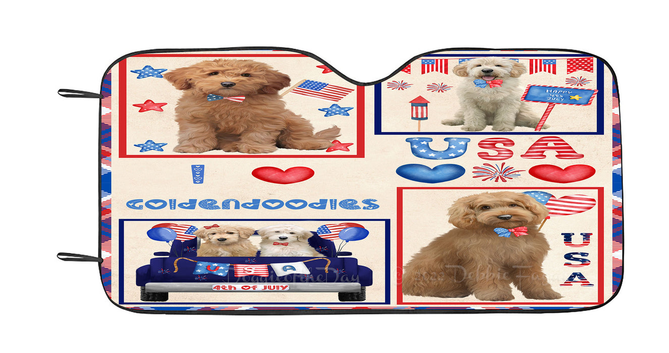 4th of July Independence Day I Love USA Goldendoodle Dogs Car Sun Shade Cover Curtain