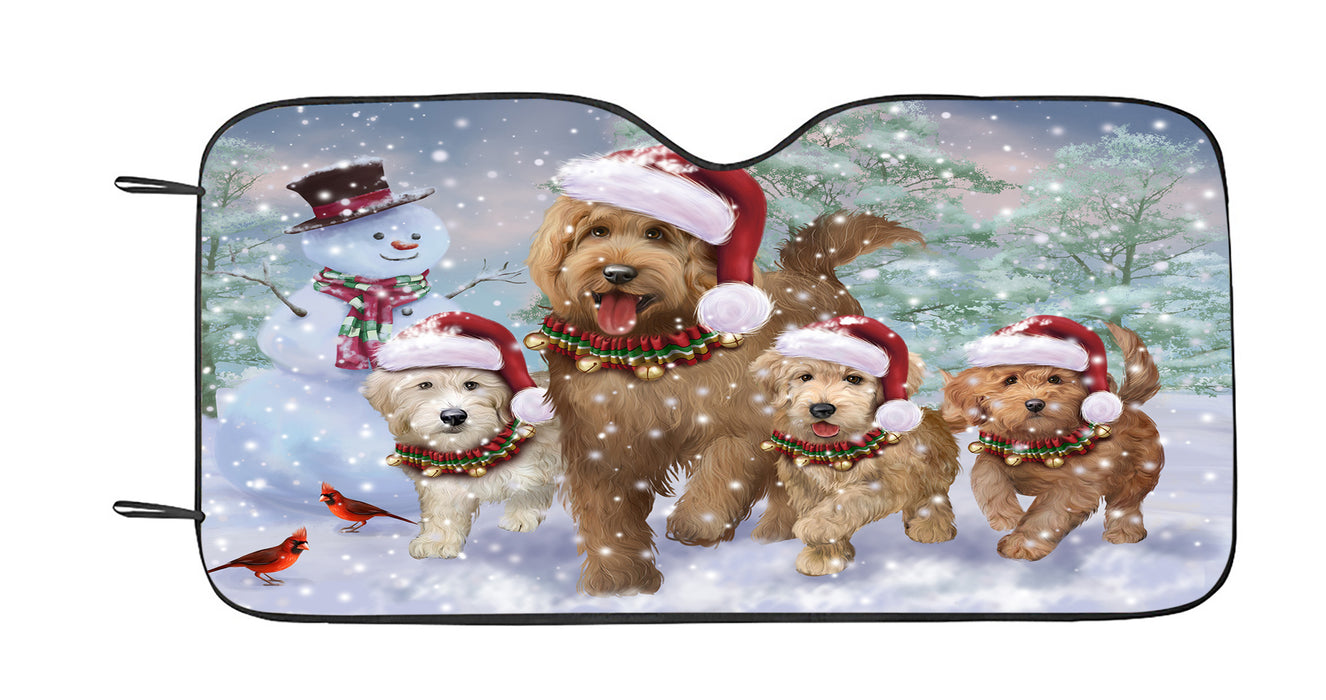 Christmas Running Family Goldendoodle Dogs Car Sun Shade