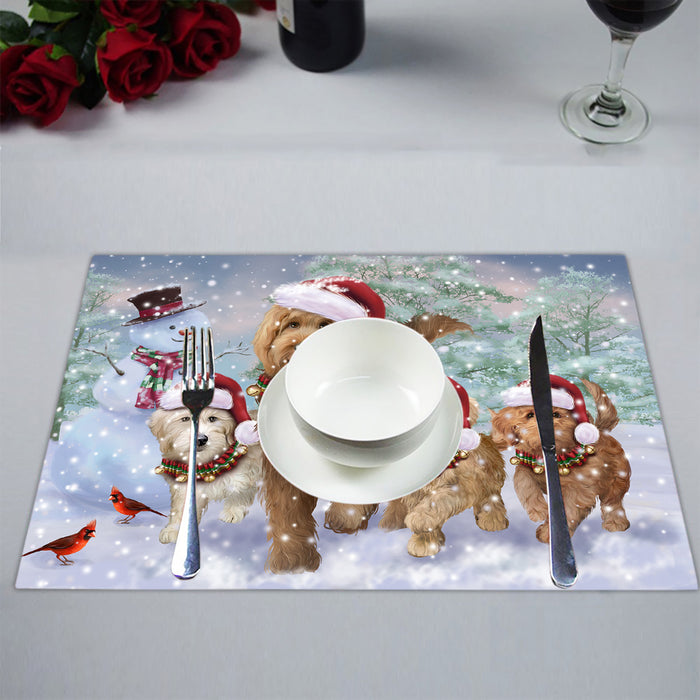 Christmas Running Fammily Goldendoodle Dogs Placemat