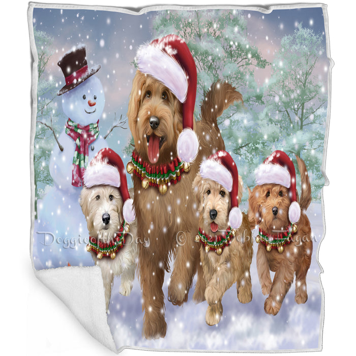Christmas Running Family Dogs Goldendoodles Dog Blanket BLNKT105348