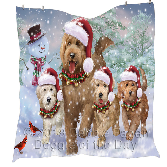 Christmas Running Fammily Goldendoodle Dogs Quilt