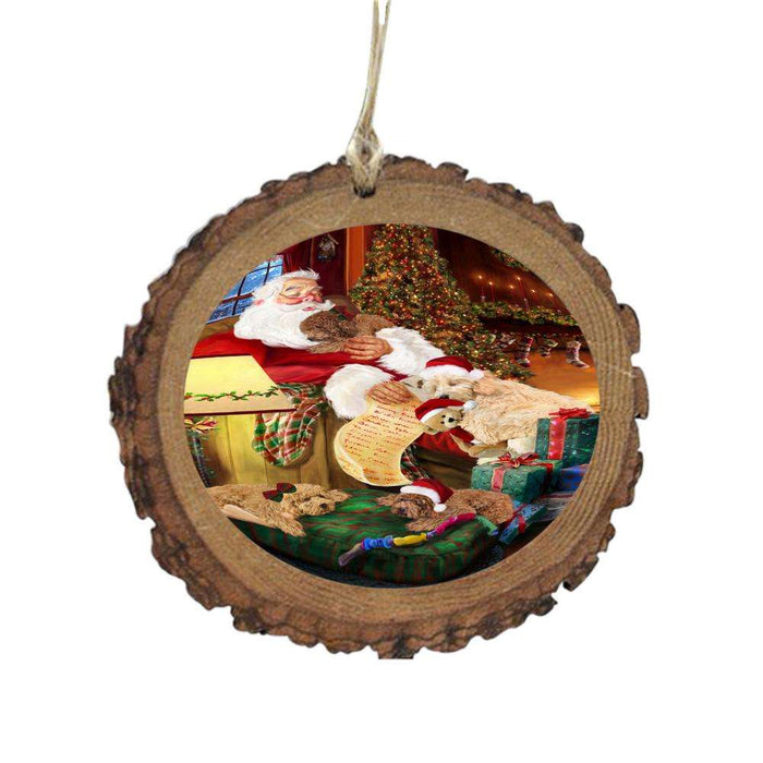 Goldendoodles Dog and Puppies Sleeping with Santa Wooden Christmas Ornament WOR49283