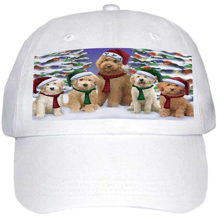 Goldendoodles Dog Christmas Family Portrait in Holiday Scenic Background Ball Hat Cap HAT61869