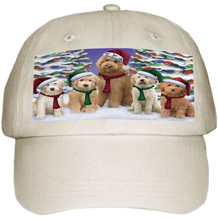 Goldendoodles Dog Christmas Family Portrait in Holiday Scenic Background Ball Hat Cap HAT61869