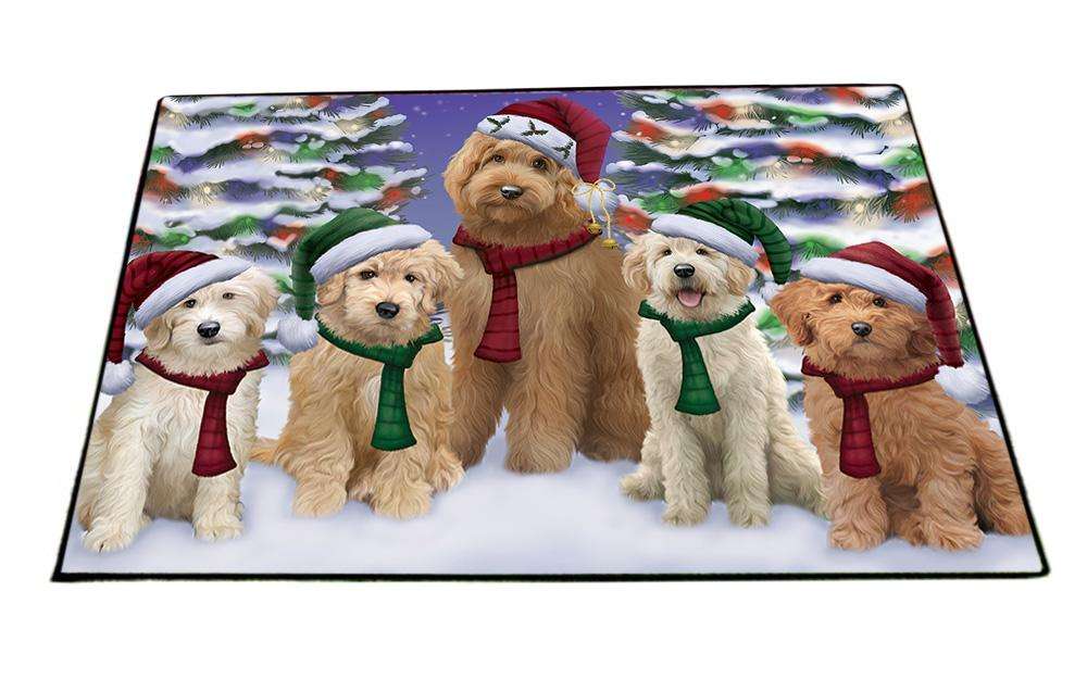 Goldendoodles Dog Christmas Family Portrait in Holiday Scenic Background Floormat FLMS51933