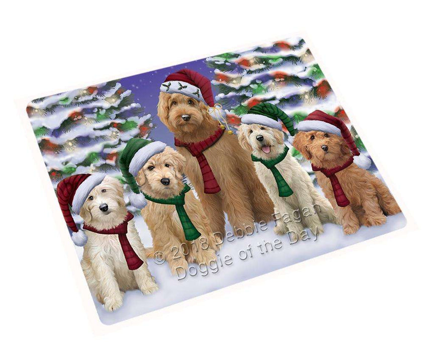 Goldendoodles Dog Christmas Family Portrait in Holiday Scenic Background Large Refrigerator / Dishwasher Magnet RMAG76458