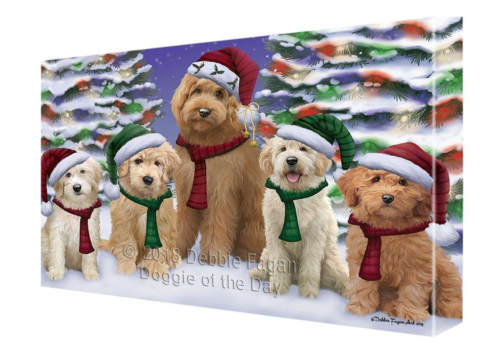 Goldendoodles Dog Christmas Family Portrait in Holiday Scenic Background  Canvas Print Wall Art Décor CVS91205