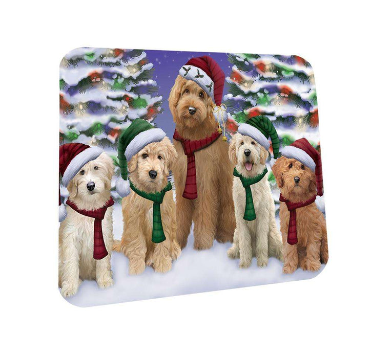 Goldendoodles Dog Christmas Family Portrait in Holiday Scenic Background  Coasters Set of 4 CST52671